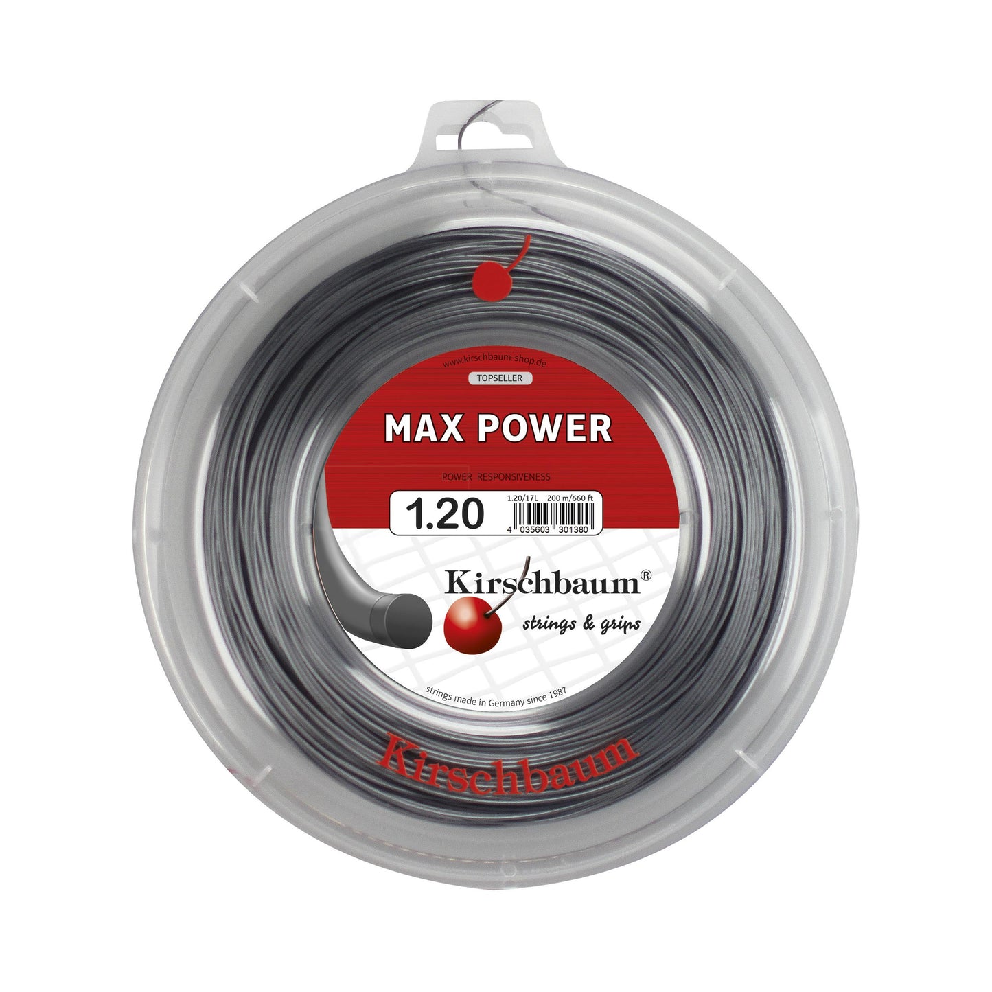 Kirschbaum Max Power Rol Snaren 200m-Antraciet Kirschbaum Max Power Rol Snaren 200m-Antraciet