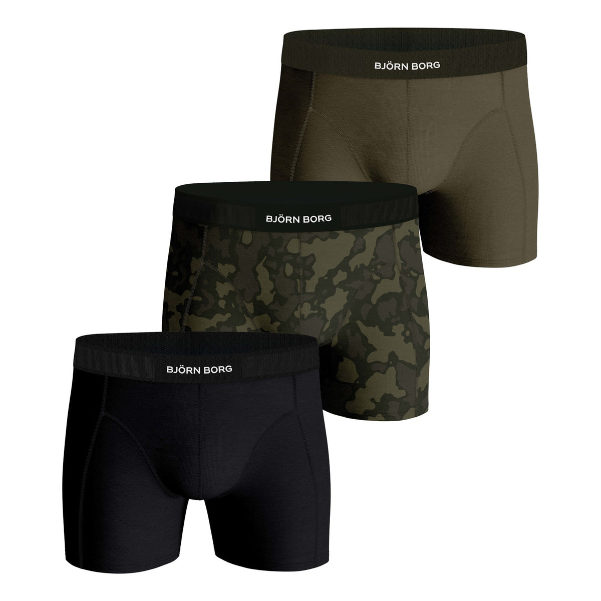Björn Borg Premium Cotton Stretch Caleçon Pack de 3 Hommes - noir, kaki Björn Borg Premium Cotton Stretch Caleçon Pack de 3 Hommes - noir, kaki
