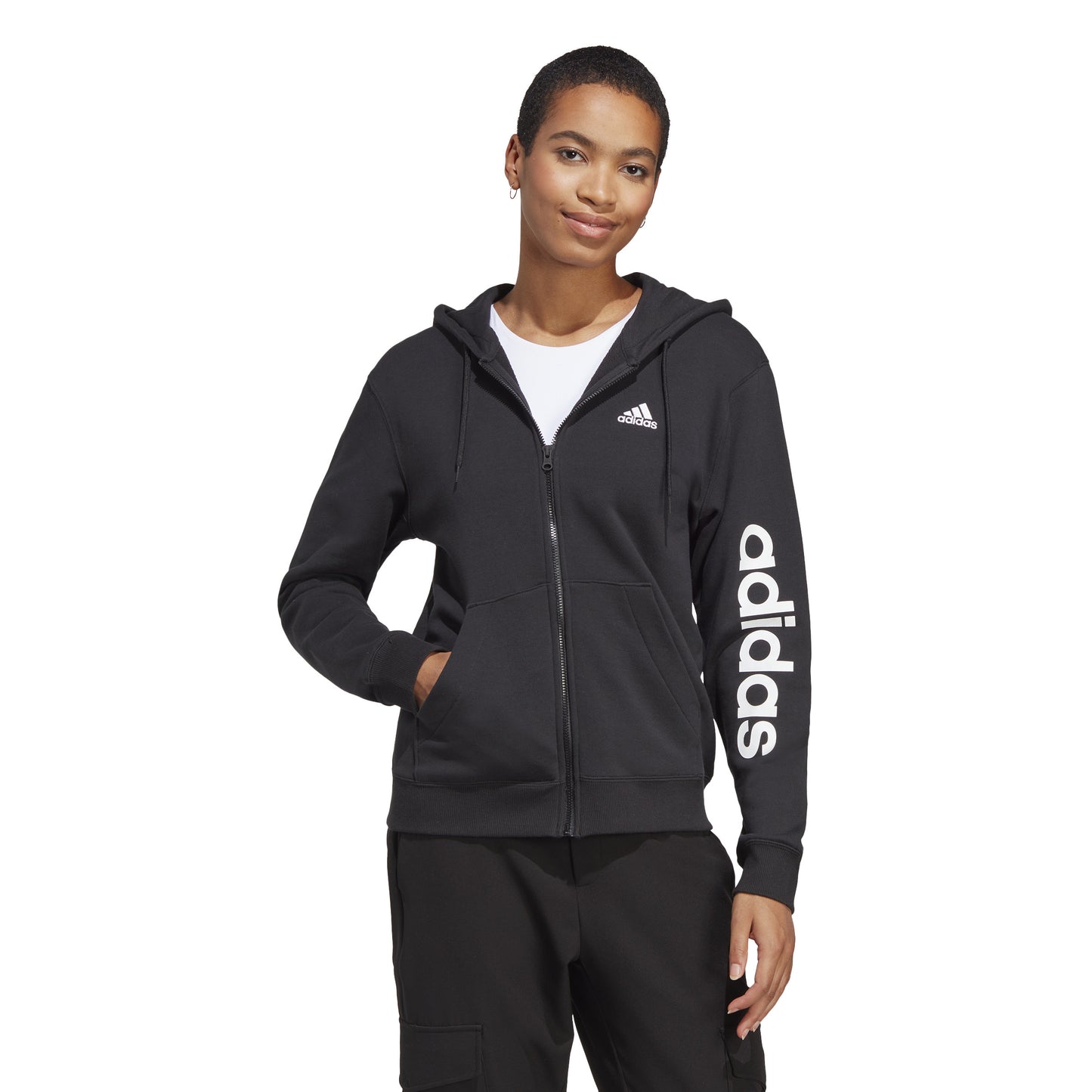 adidas Linear French terry Full Zip Gilet en coton Femmes - noir, blanc
