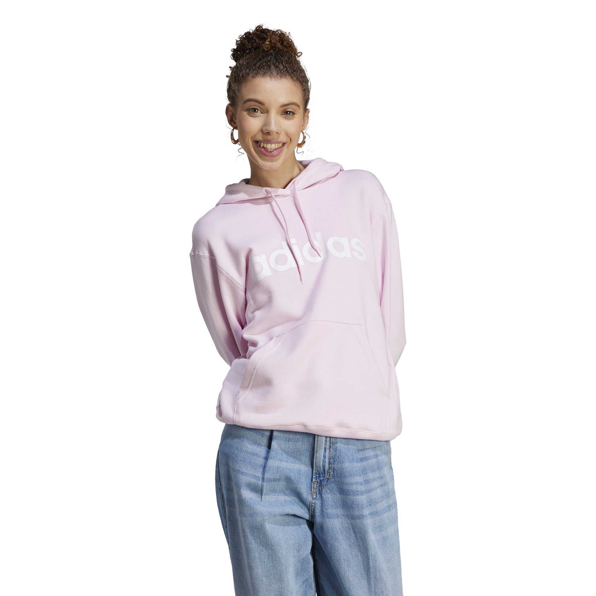 adidas Linear French Terry Sweater met capuchon Dames - roze, wit