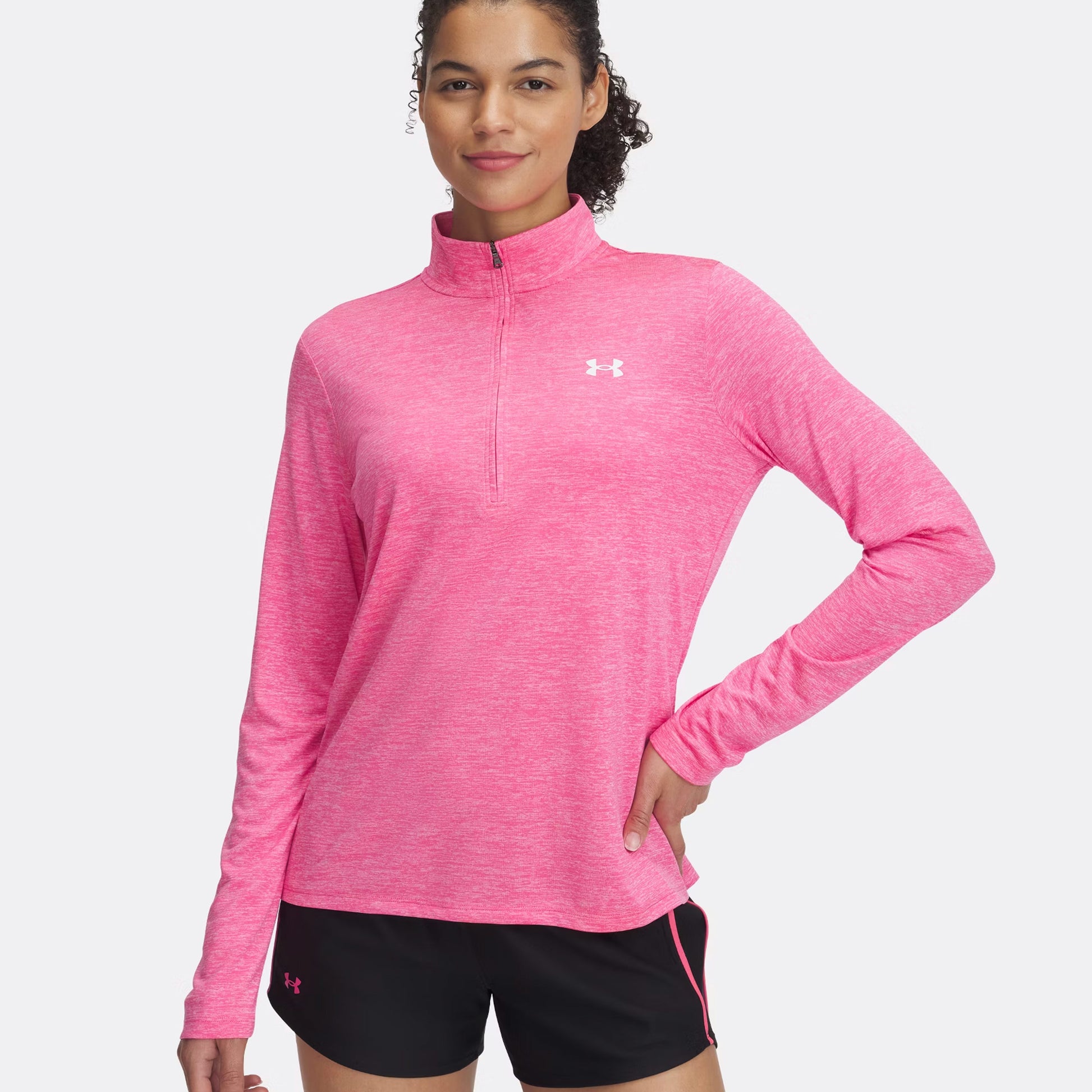 Under Armour Tech 1/2 Zip-Twist Longsleeve Dames-Pink,Wit