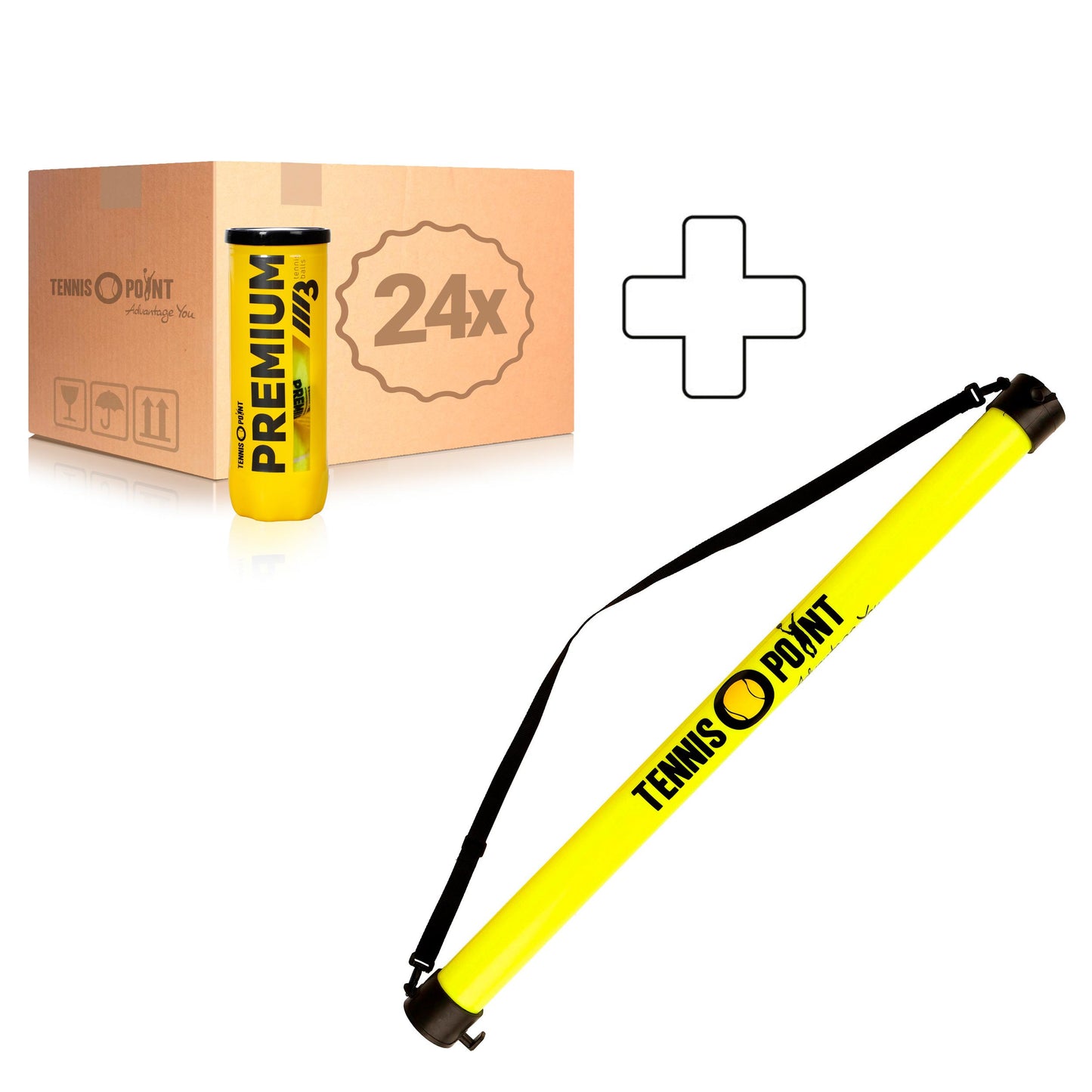 Tennis-Point 24 Tubes de 3 Premium + ramasse balles forme tube