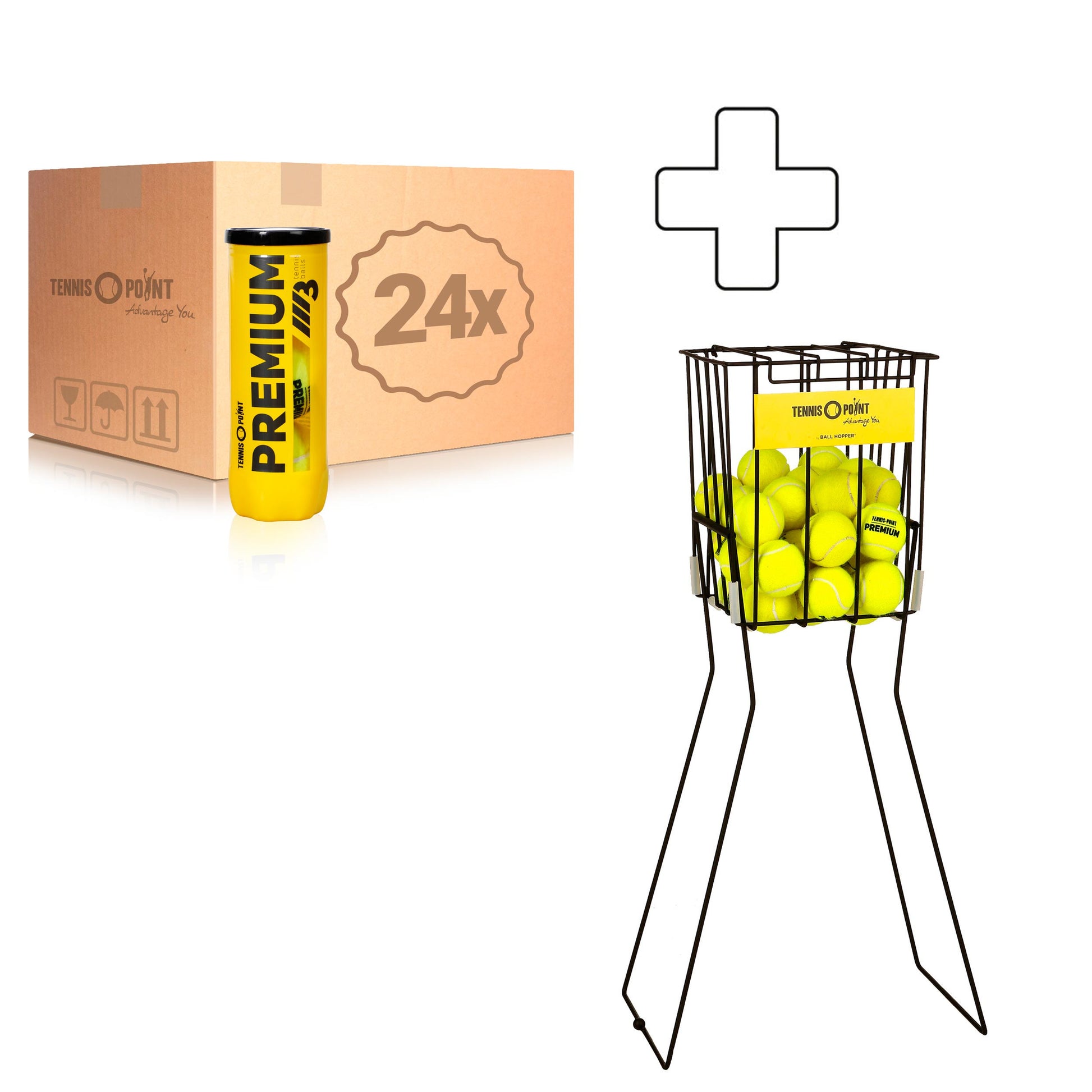 Tennis-Point 24 Tubes de 3 Premium + panier ramasse balles
