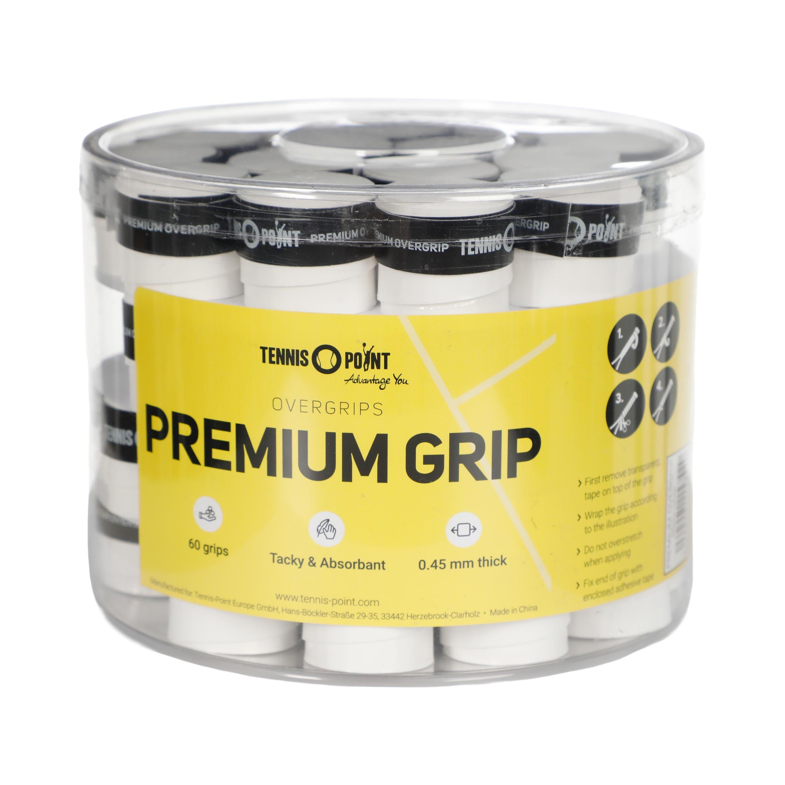 Tennis-Point Premium Grip Verpakking 60 Stuks-Wit
