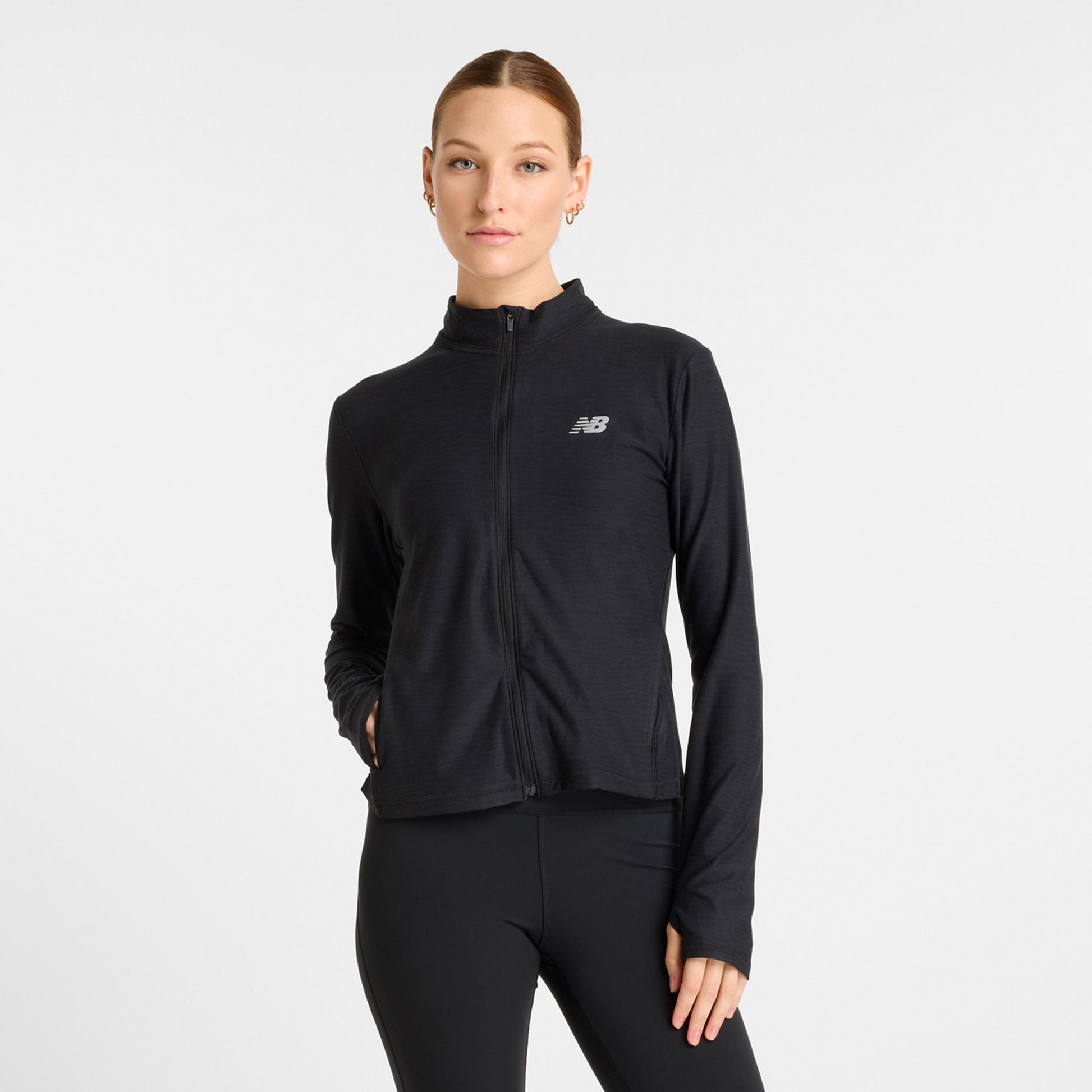 New Balance Space Dye Full Zip Trainingsjack Dames-Zwart