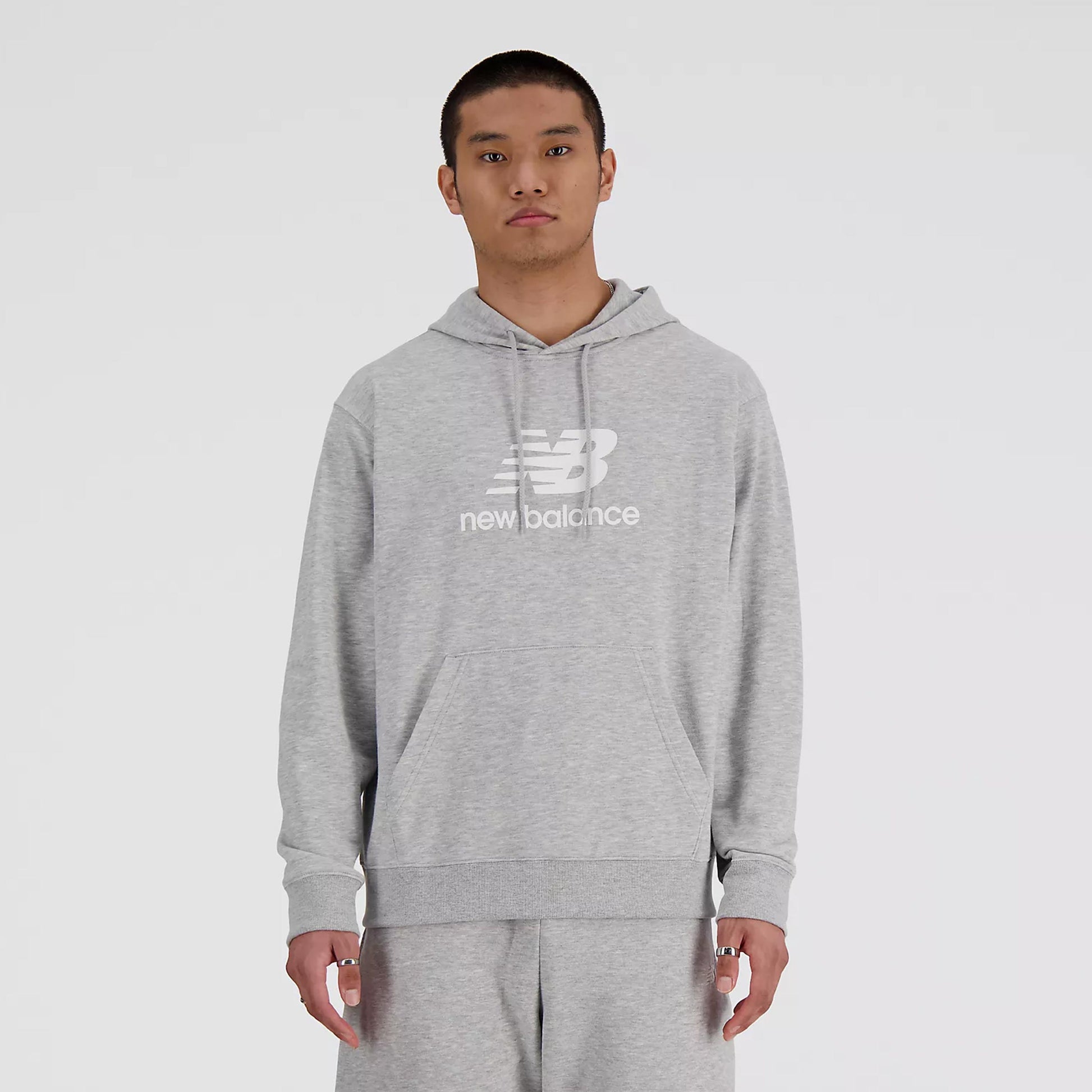 New Balance French Terry Logo Hoodie Sweater Met Capuchon Heren-Grijs