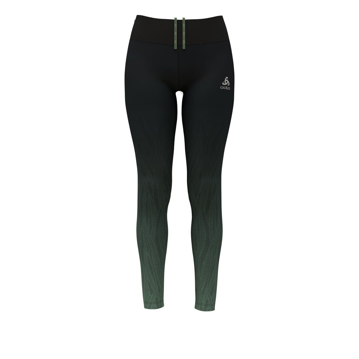 Odlo Print Tight Dames-Zwart,Groen
