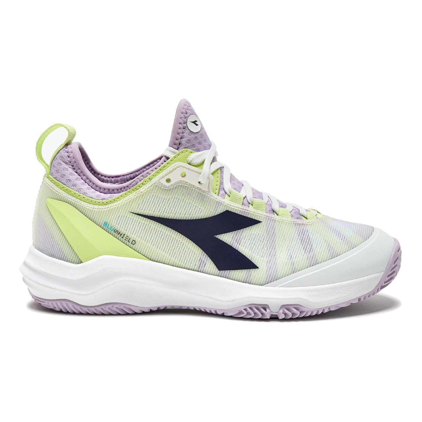 Diadora Speed Blushield Fly 4 + Chaussure Terre Battue Femmes-Blanc,Bleu Foncé