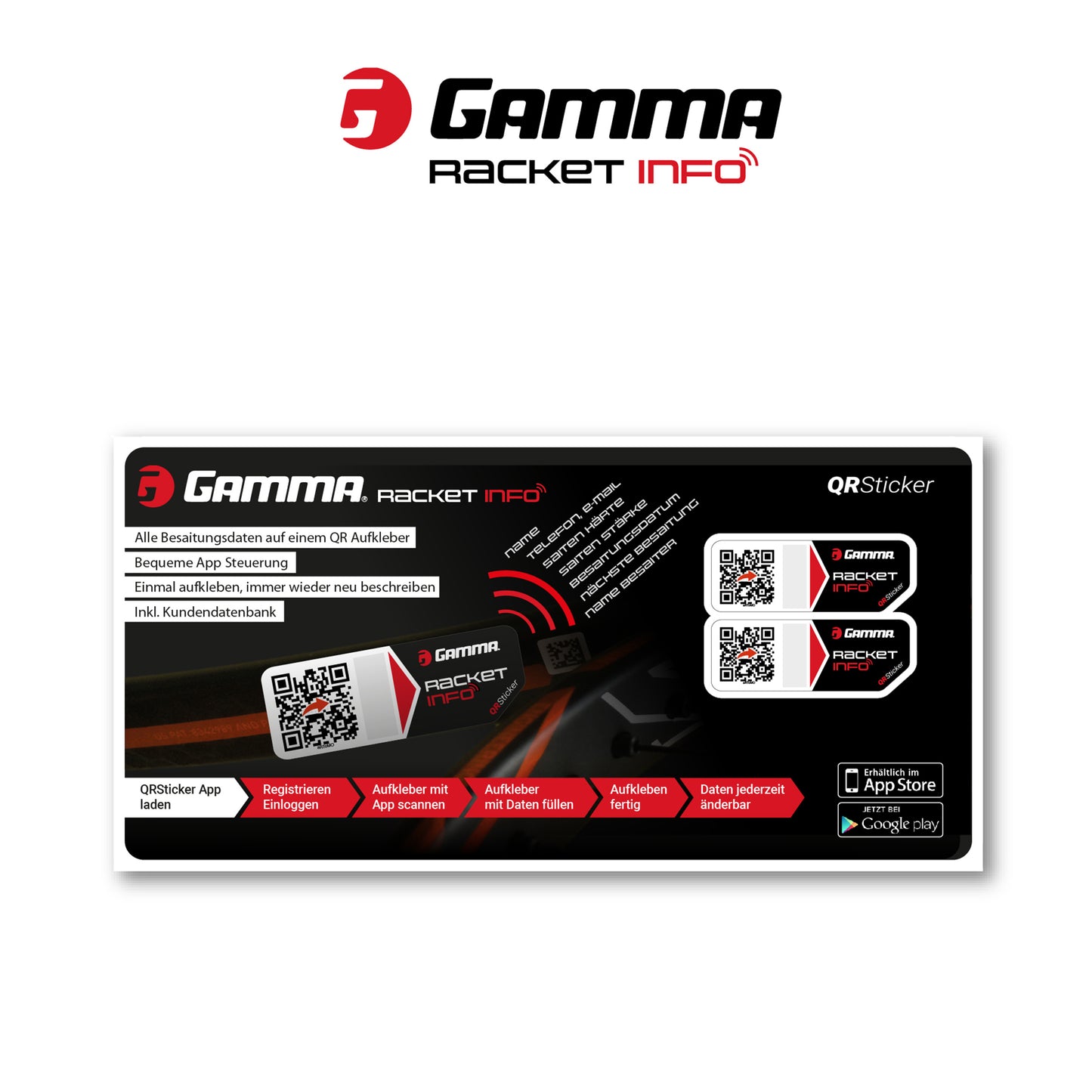 Gamma Racket Info Autocollants String Pack De 2 Unités-Noir