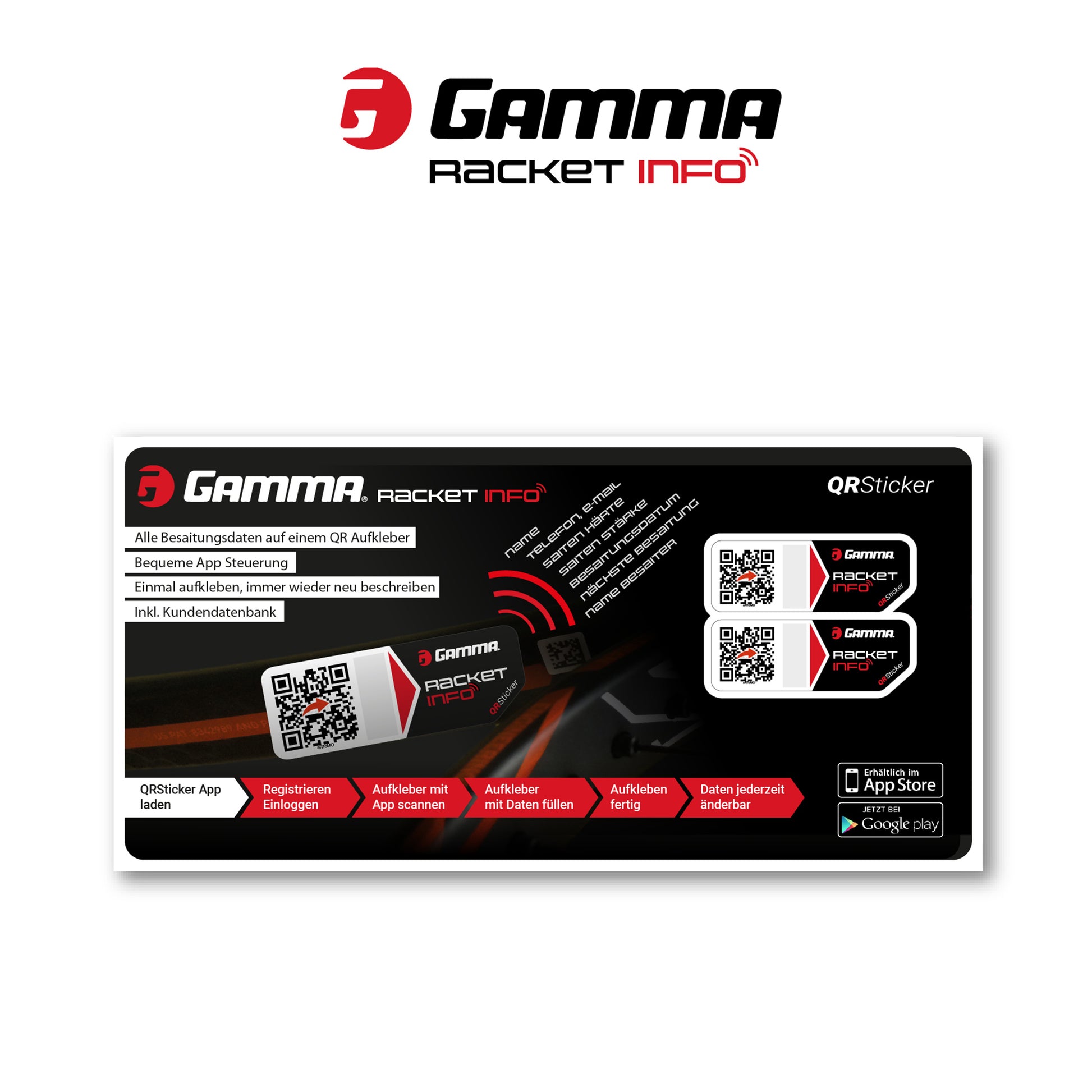 Gamma Racket Info Autocollants String Pack De 2 Unités-Noir