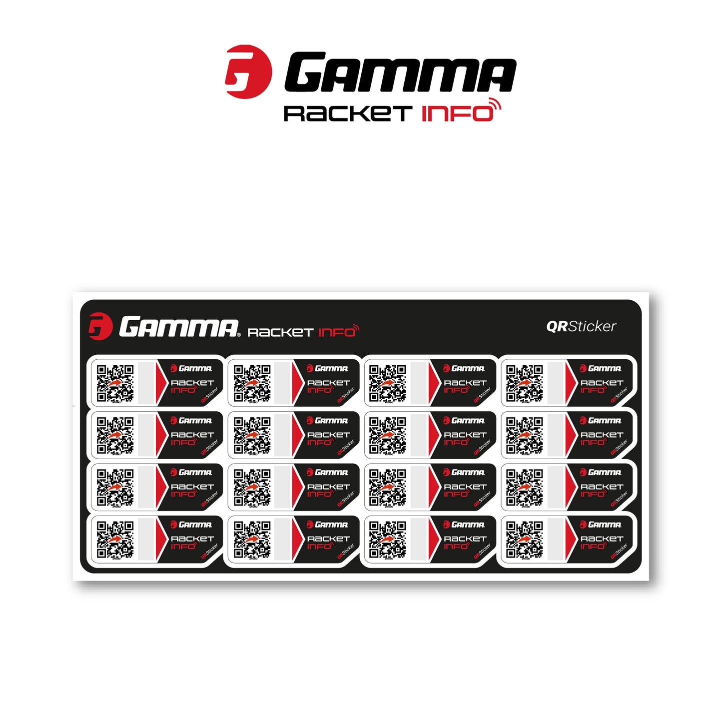 Gamma Gamma Racket Info Internationale Version Autocollants String Pack De 16-Noir