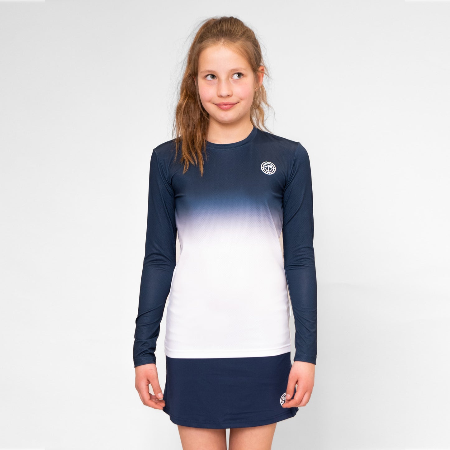 BIDI BADU Crew Gradiant Haut Manches Longues Filles-Bleu Foncé,Blanc