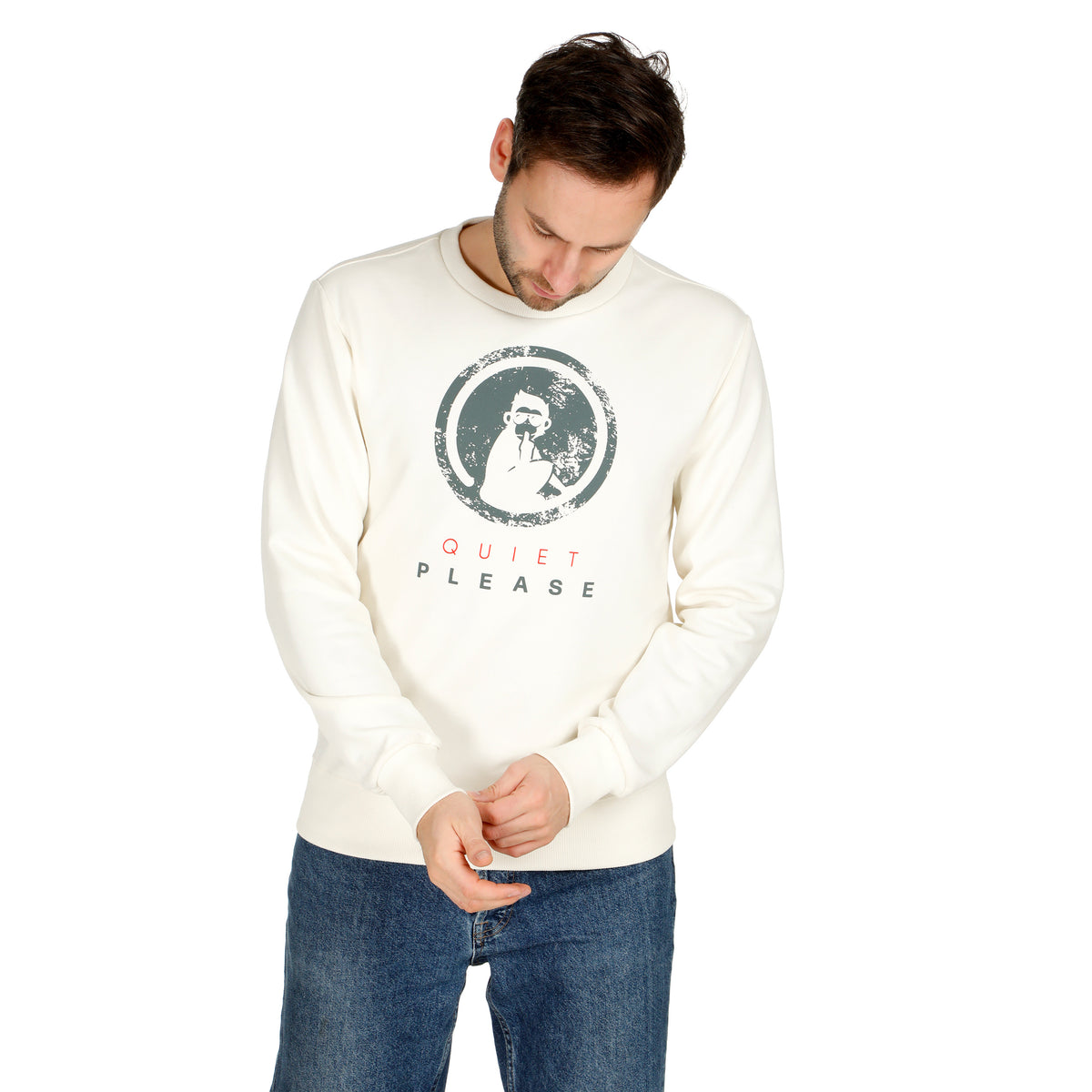 Quiet Please Scraped Advantage Sweatshirt Heren - wit, salie