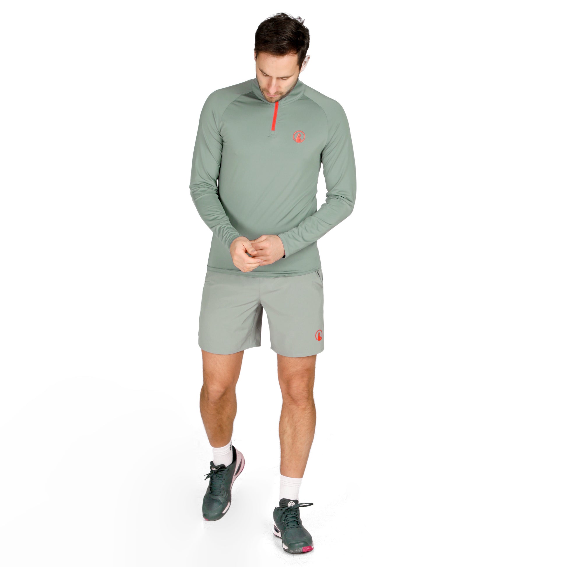 Quiet Please Big Serve 1/4 Zip Longsleeve Heren - salie, rood