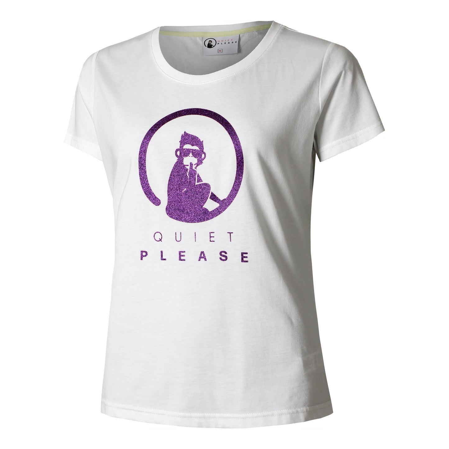 Quiet Please Baseline Glitter T-shirt Dames-Wit