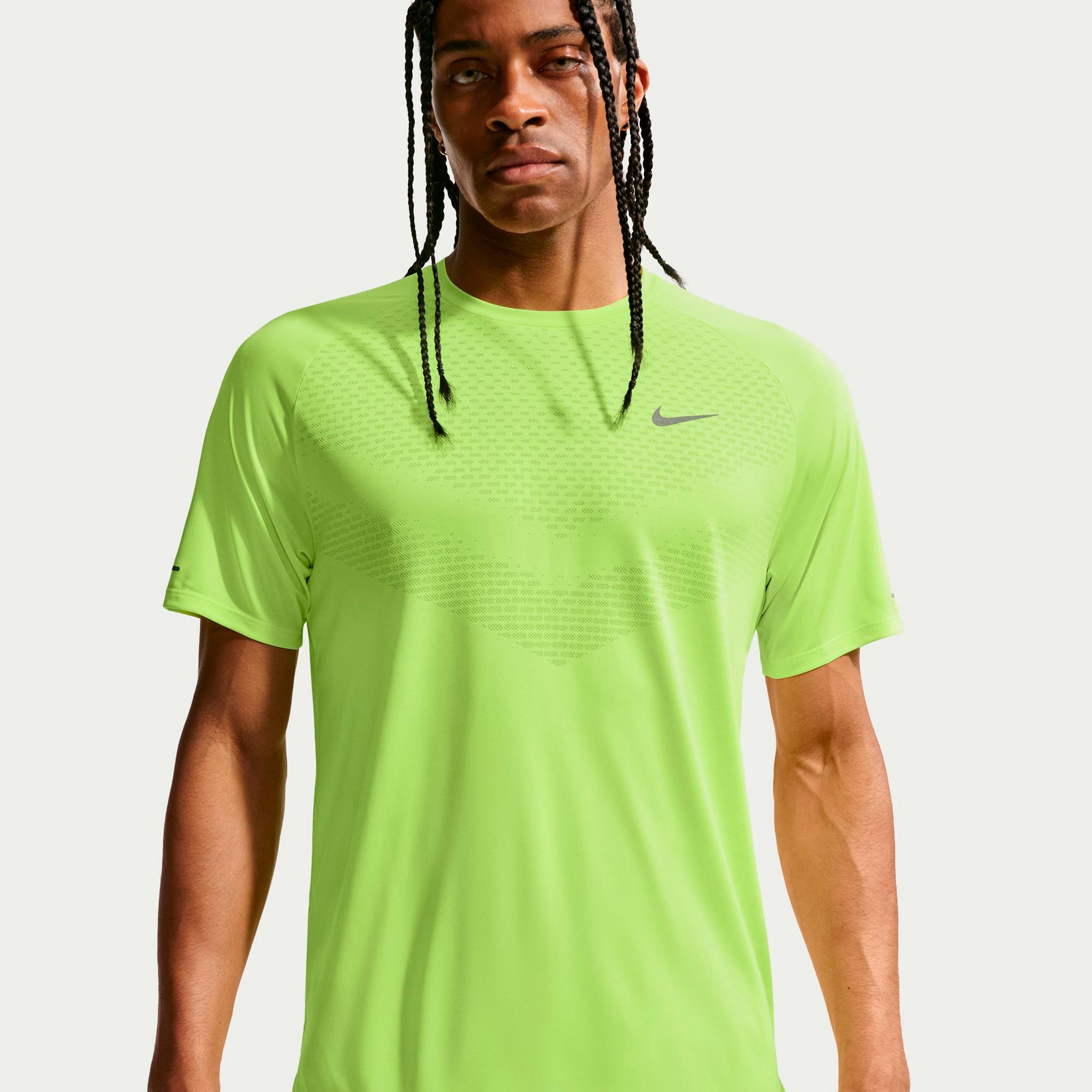 Nike Stride Hardloopshirt Heren - neongeel, zilver