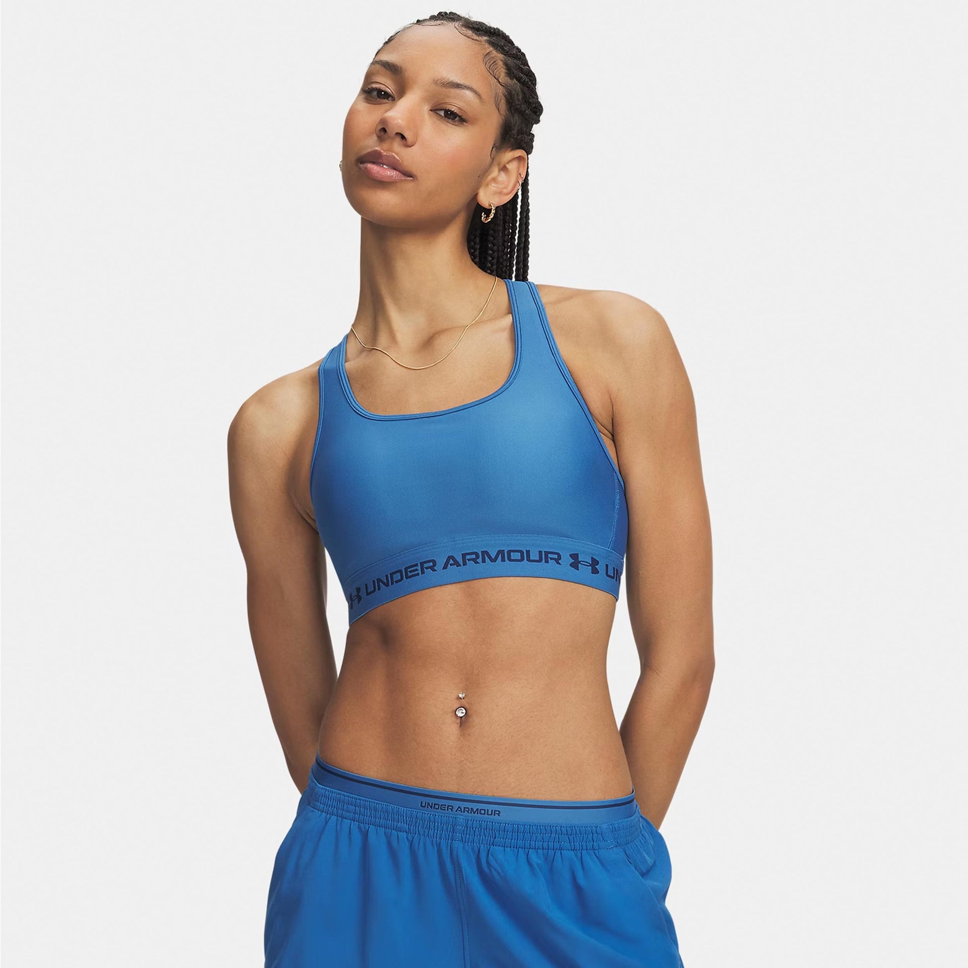 Under Armour Crossback Mid Sport-bh Dames - blauw, nachtblauw