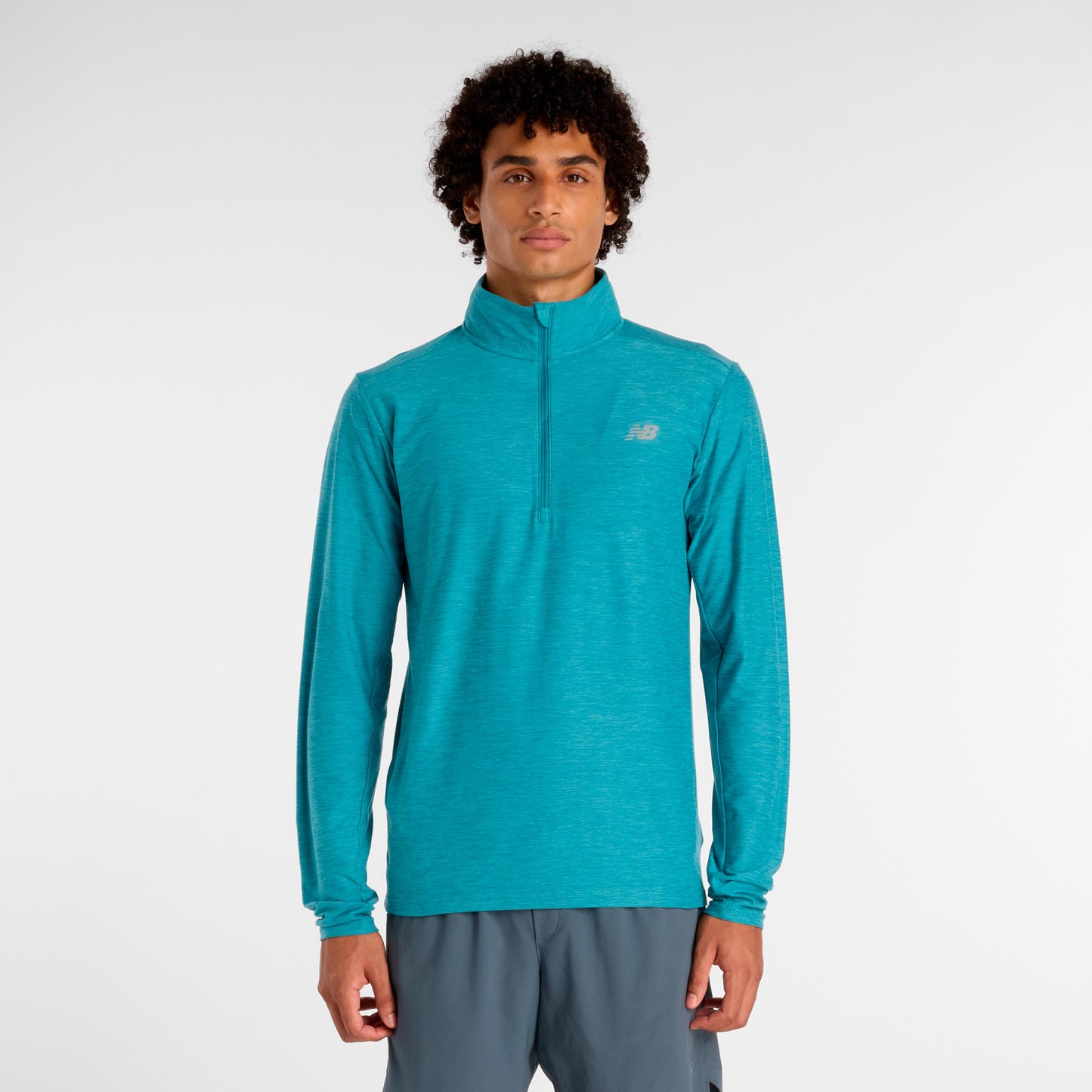 New Balance Space Dye 1/4 Zip Haut manches longues Hommes - turquoise
