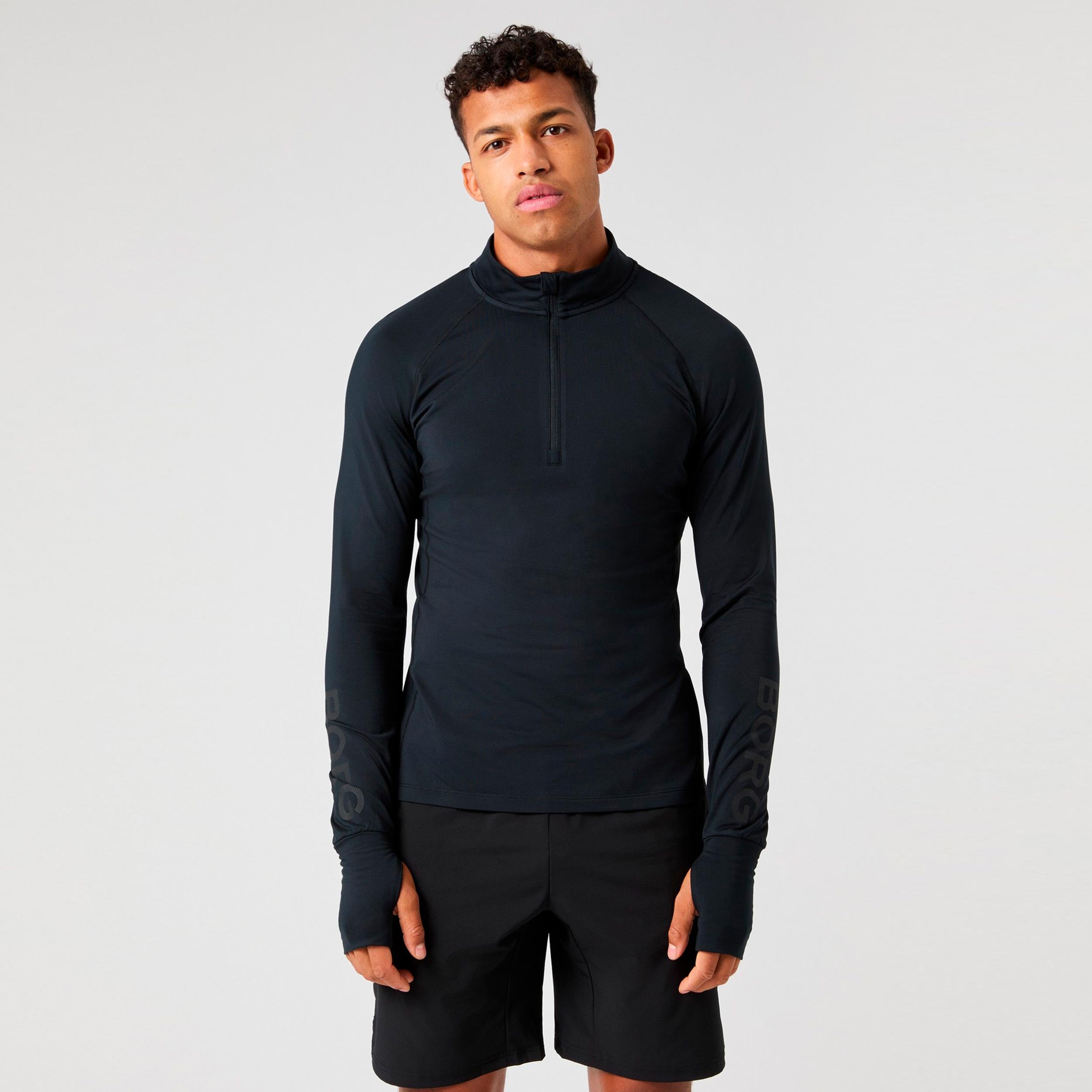 Björn Borg Midlayer Half Zip Longsleeve Heren - zwart, zwart