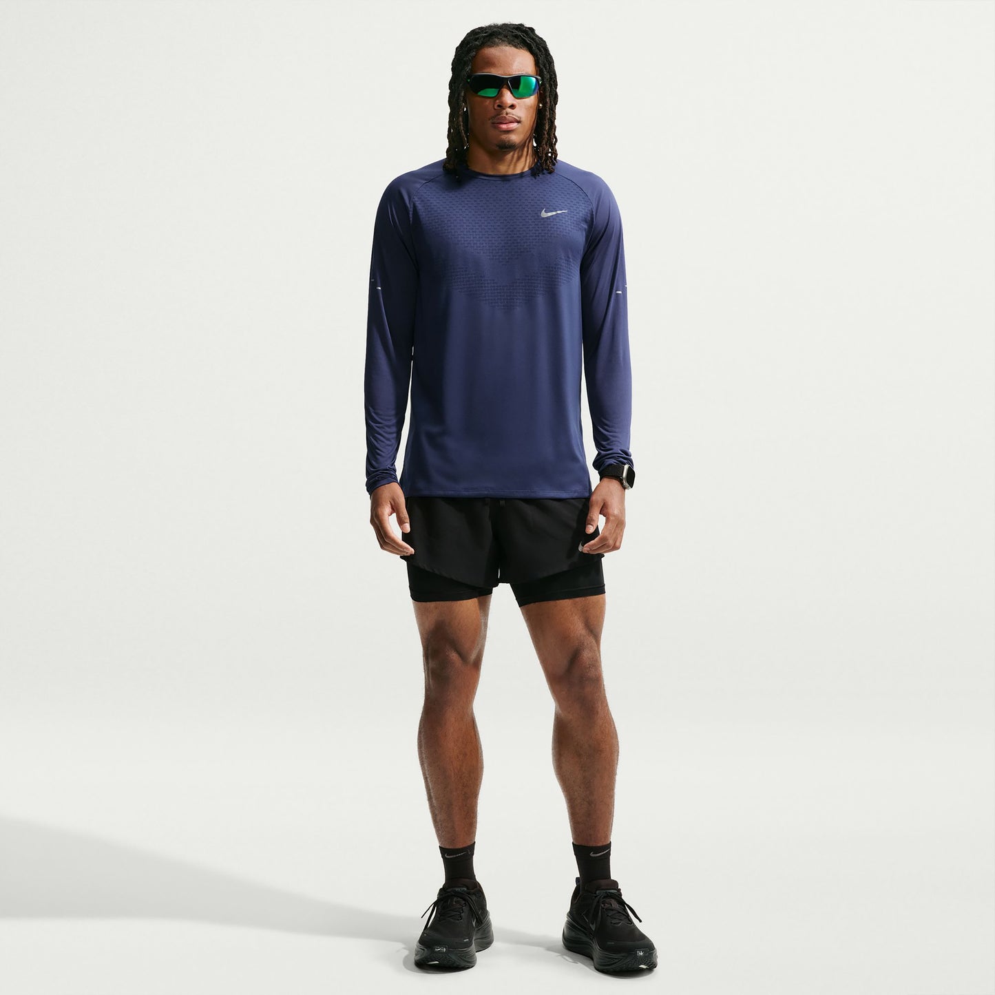Nike Stride  Hardloopshirt Heren - donkerblauw, zilver