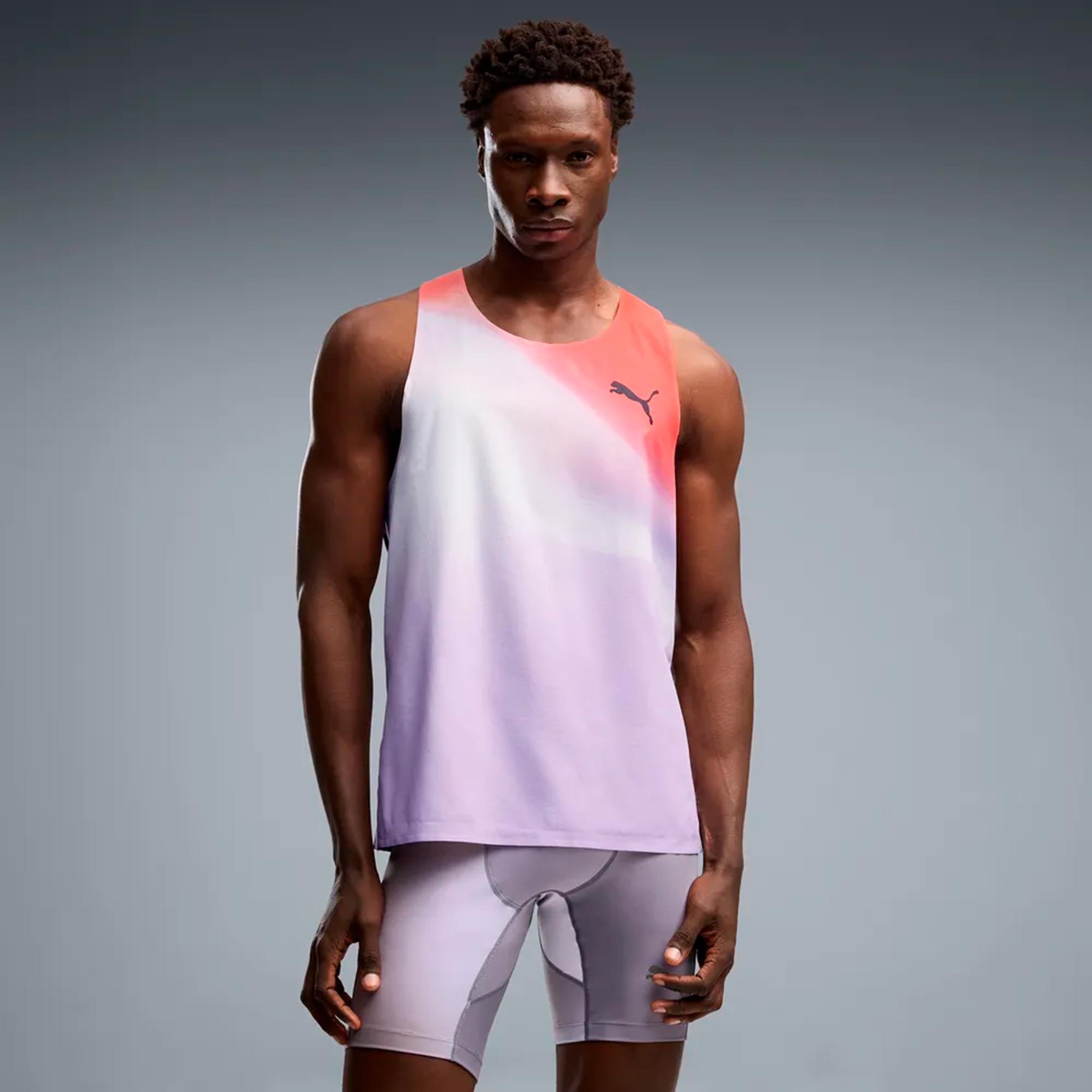 Puma Lightspeed Ultraweave Graphic  Hardloopshirt Heren - lichtgrijs, oranje