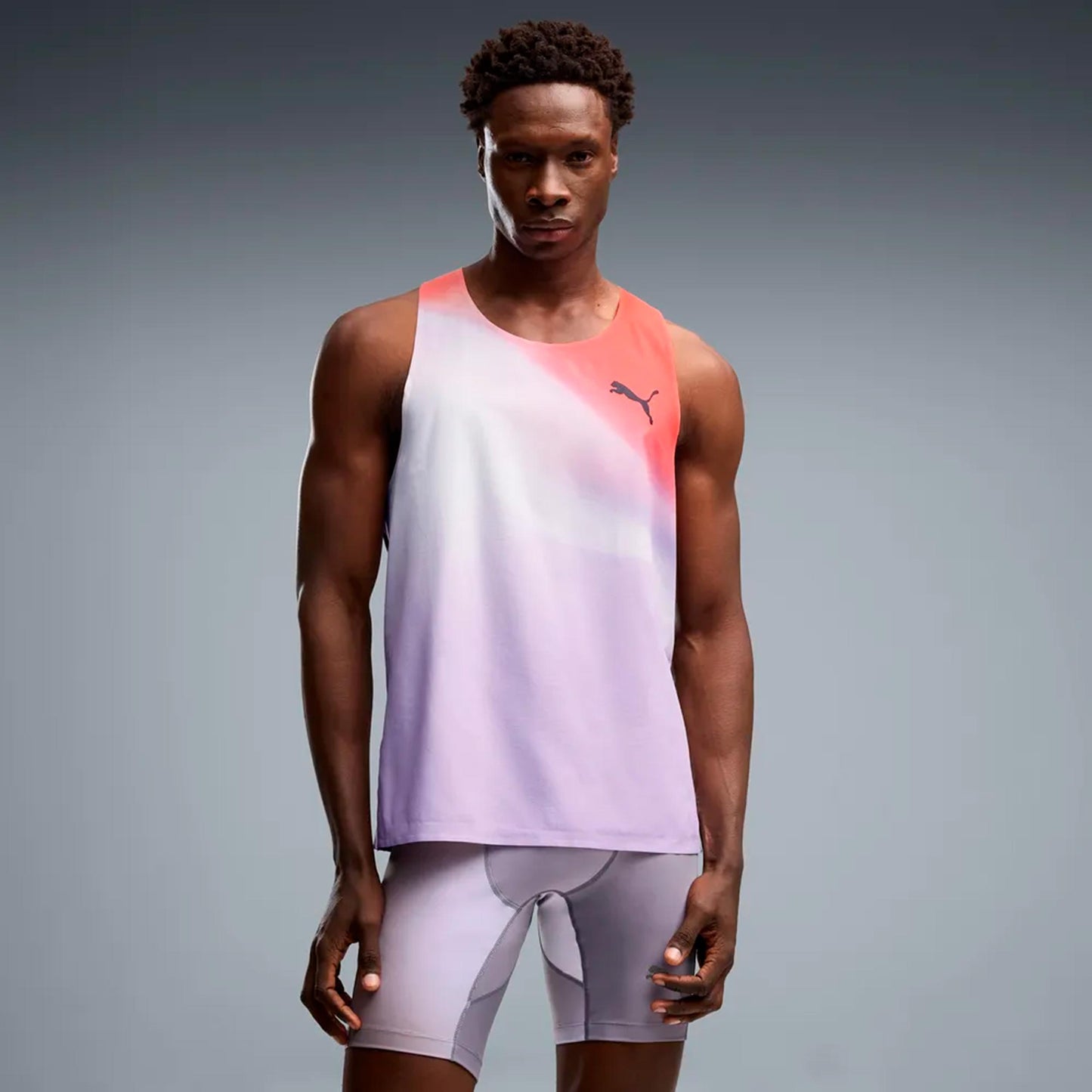 Puma Lightspeed Ultraweave Graphic  Hardloopshirt Heren - lichtgrijs, oranje