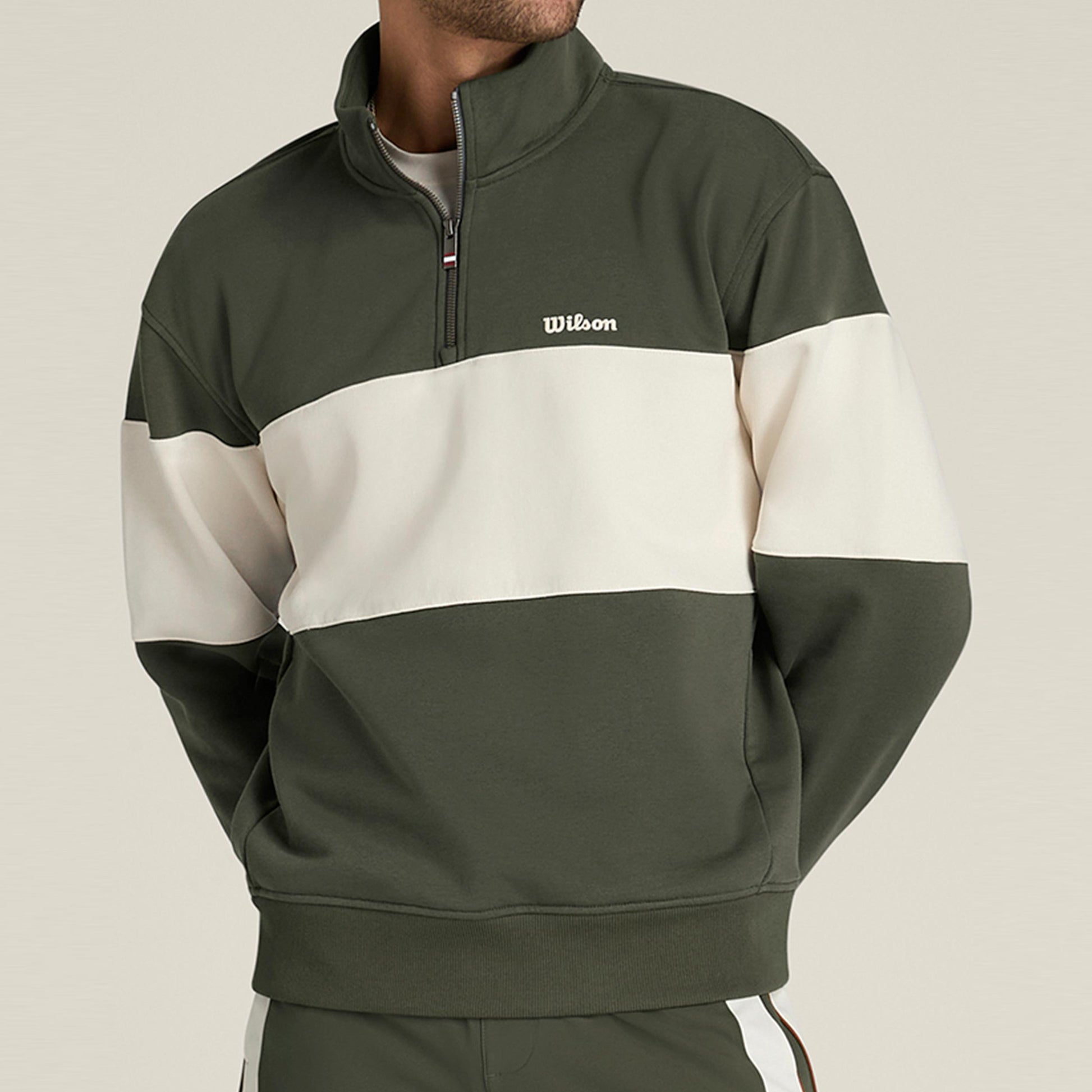 Wilson Playstate French Terry 1/2 Zip Sweat-shirt Hommes-vert foncé, sand