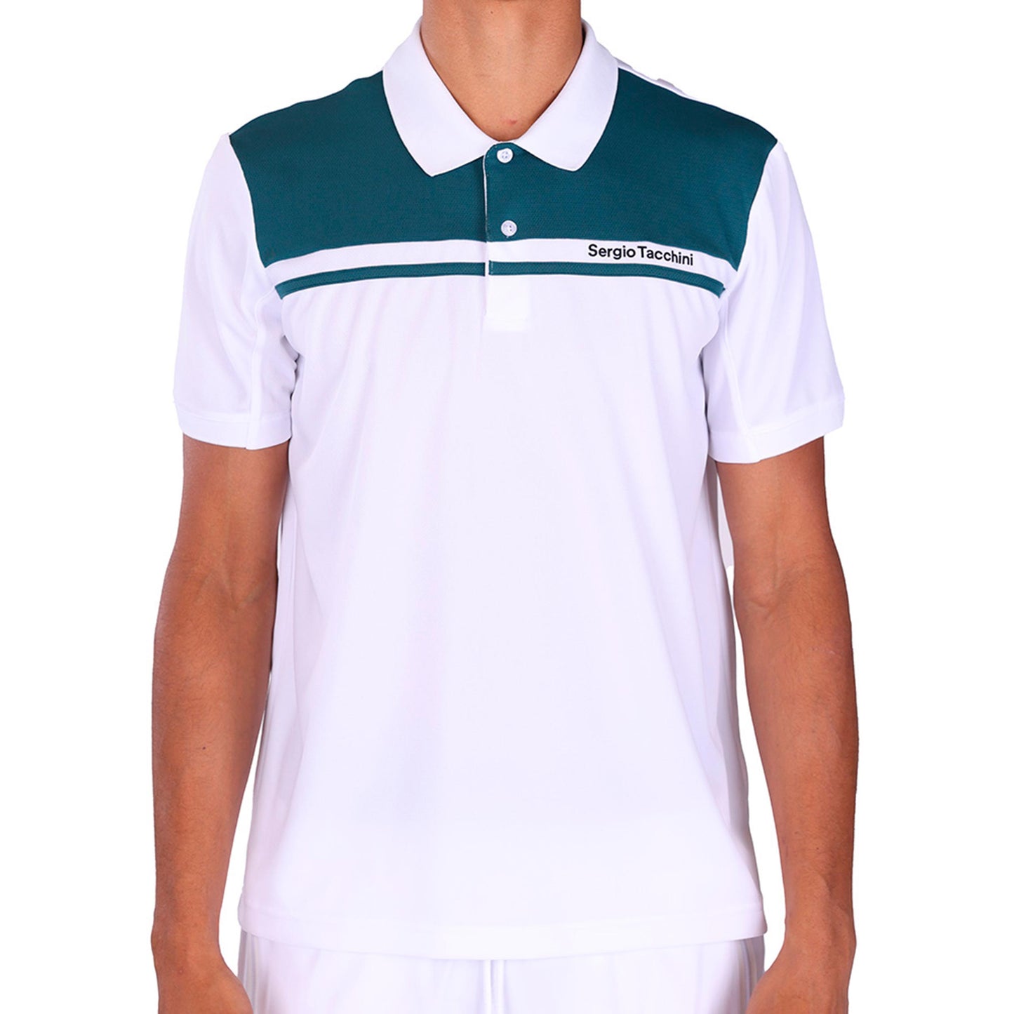 Sergio Tacchini Riflesso Polo Hommes - blanc, bleu petrol