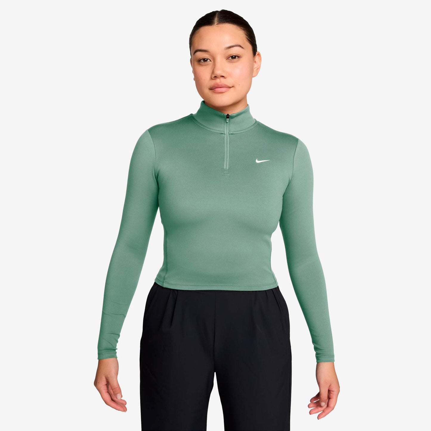 Nike One Dri-Fit Quarter Zip Longsleeve Dames - grijsgroen, wit