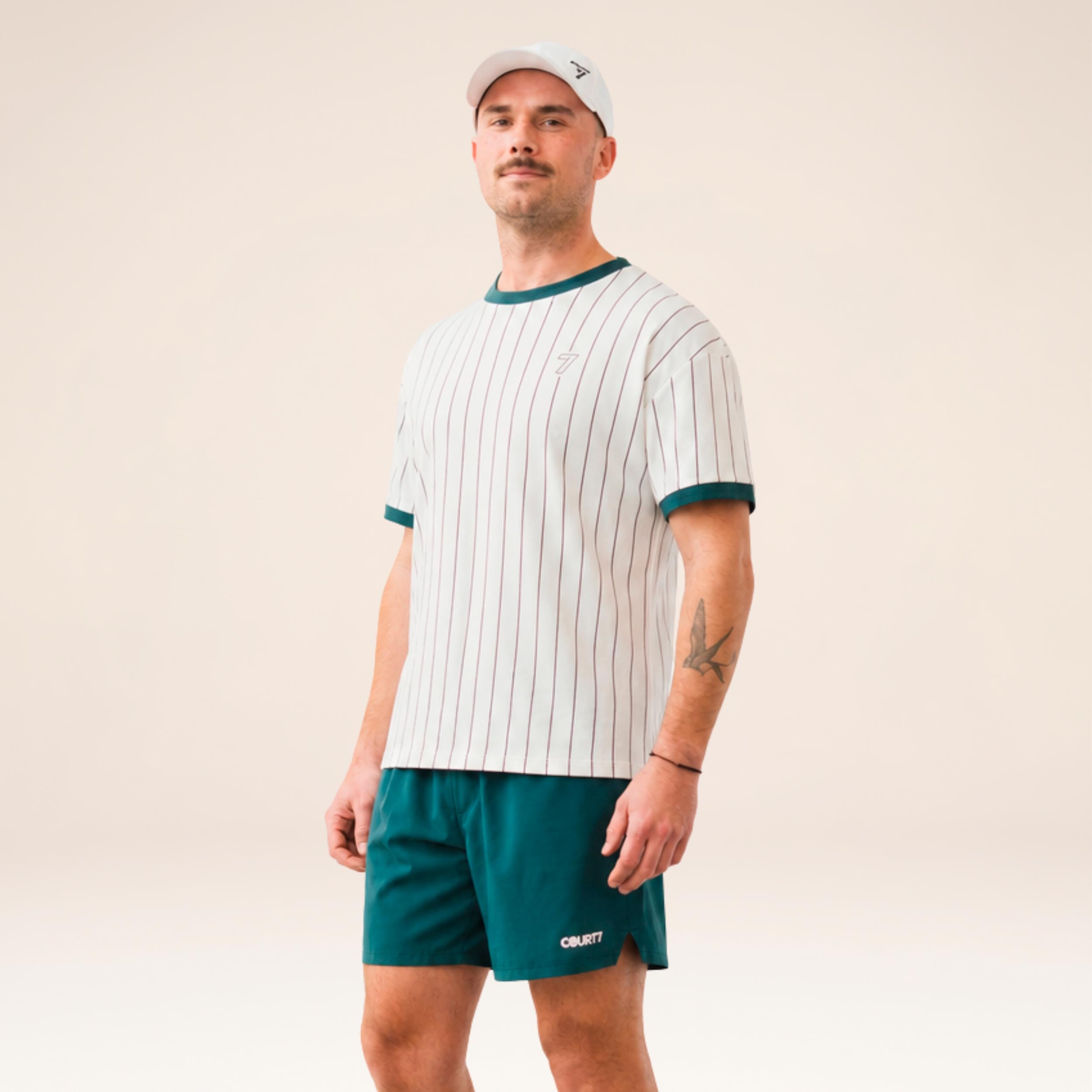 COURT7 AD-IN Stripes 2.0 T-shirt Unisex - gebroken wit, donkergroen