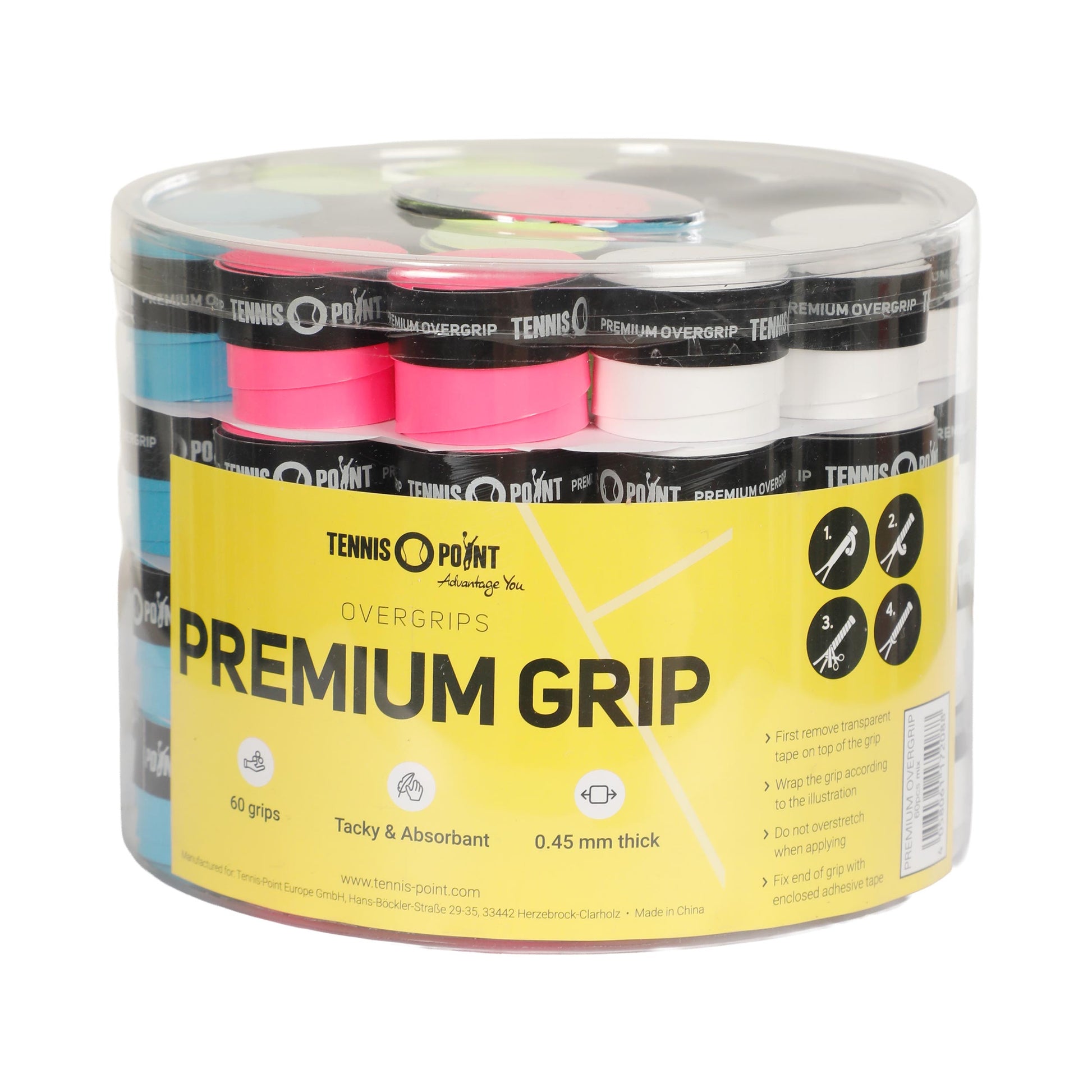 Tennis-Point Premium Grip Surgrip de tennis Box de 60 balles - multicouleur