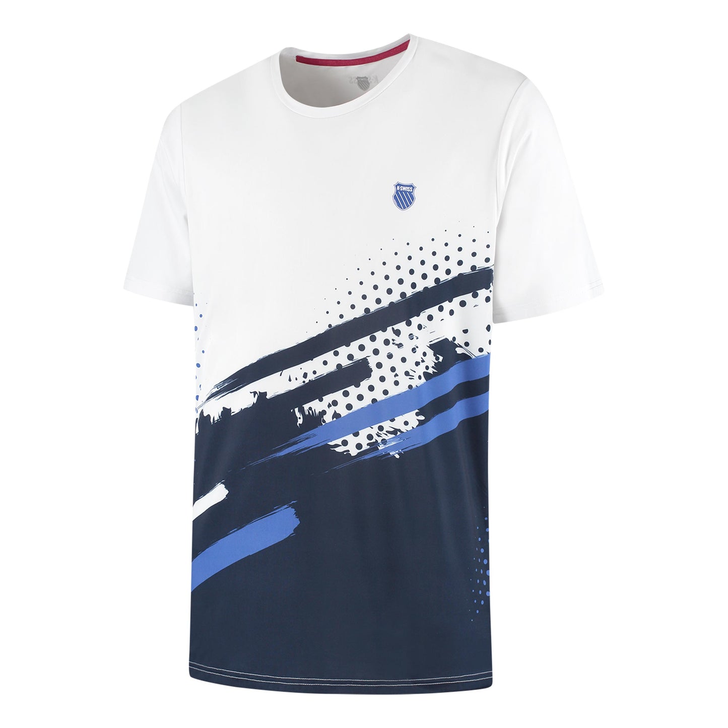K-Swiss Hypercourt Print Crew Stripe T-shirt Heren - wit, donkerblauw