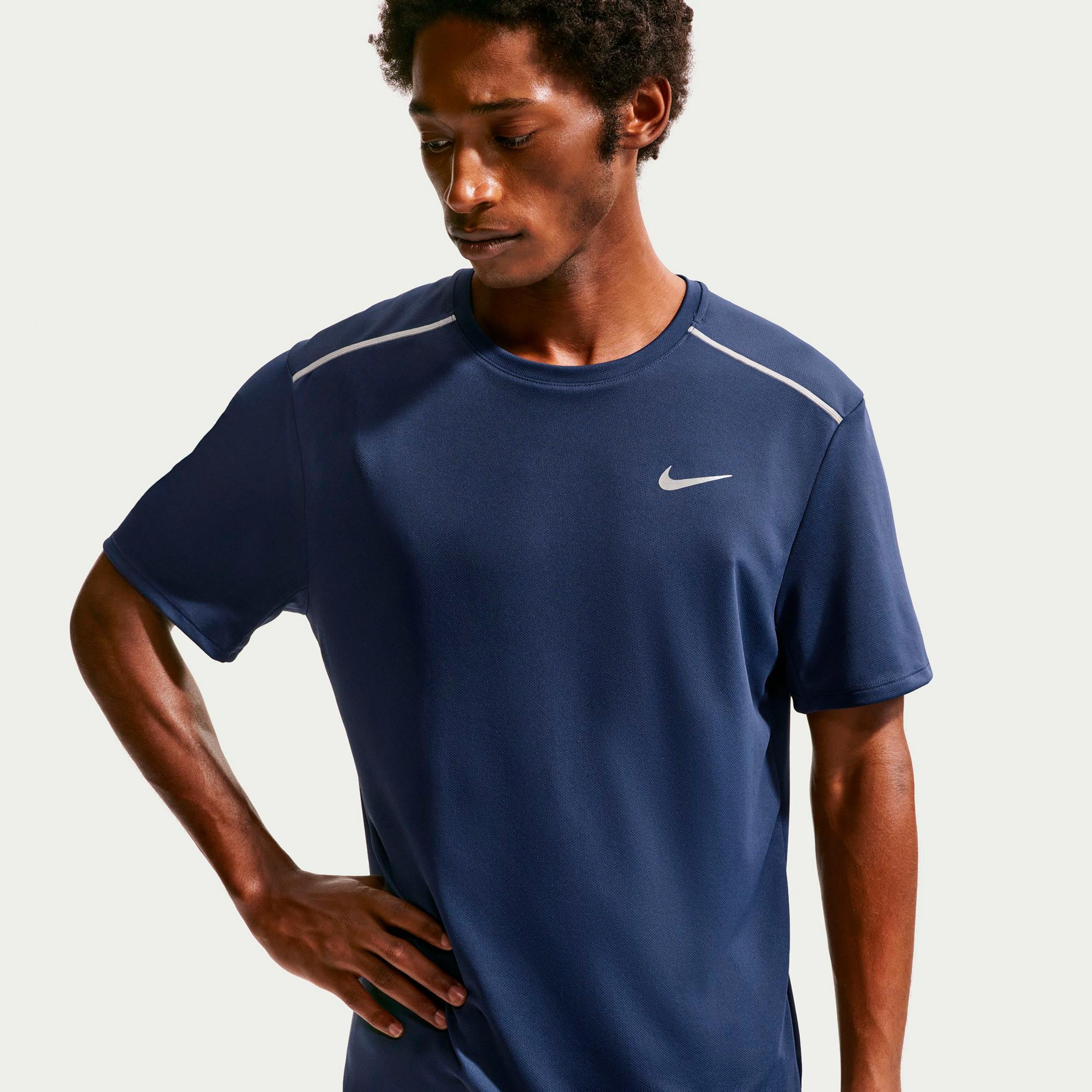 Nike Miler  Maillot de course Hommes - bleu foncé, argent
