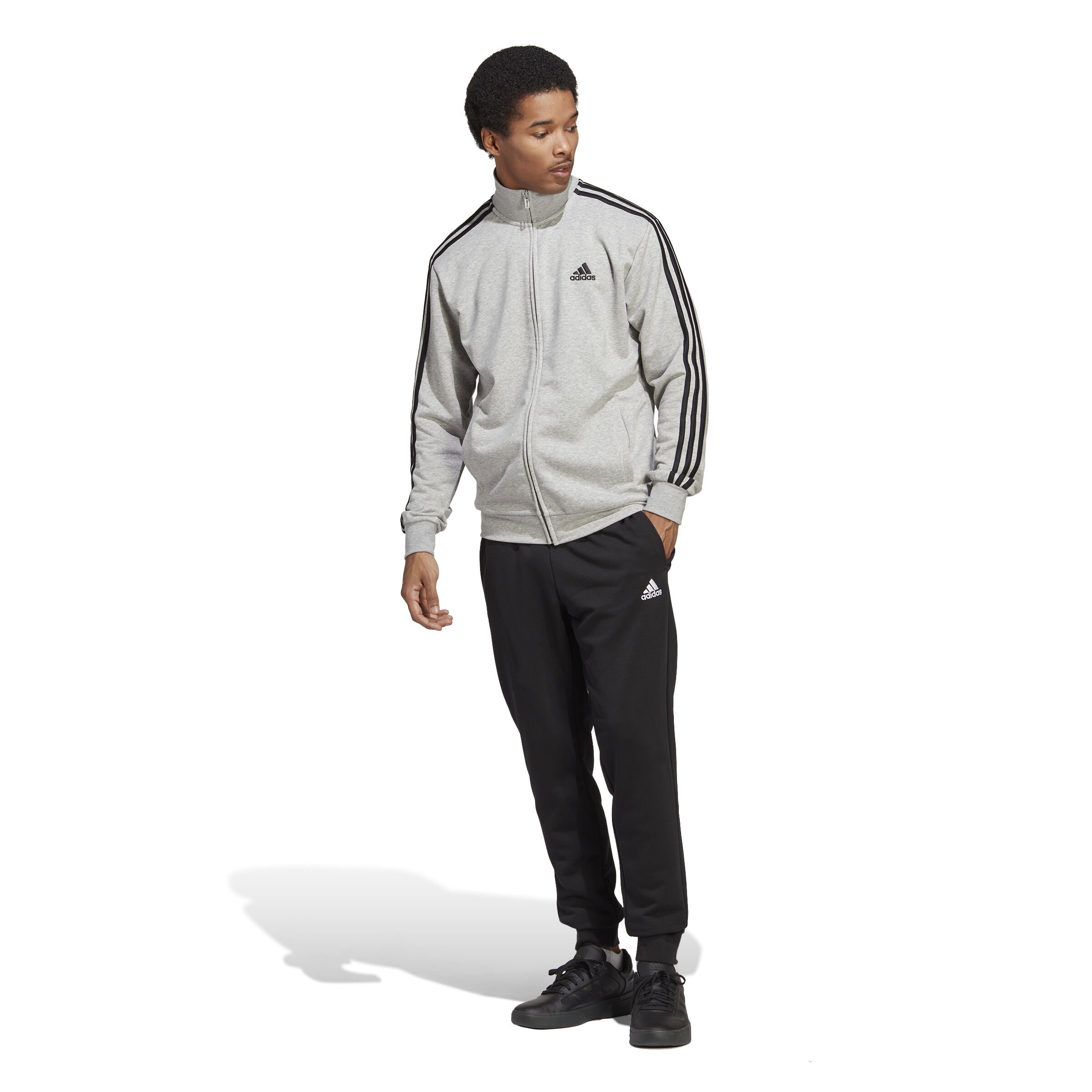 Buy adidas Sportswear Basic 3 Stripes French Terry Trainingspak Heren Grijs Zwart online Tennis Point BE
